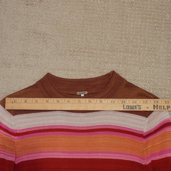Free People mock turtleneck tee; lightweight; pink/red/beige stripes; XS - Picture 11 of 14